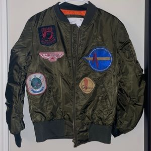 Army green bomber jacket with patches
